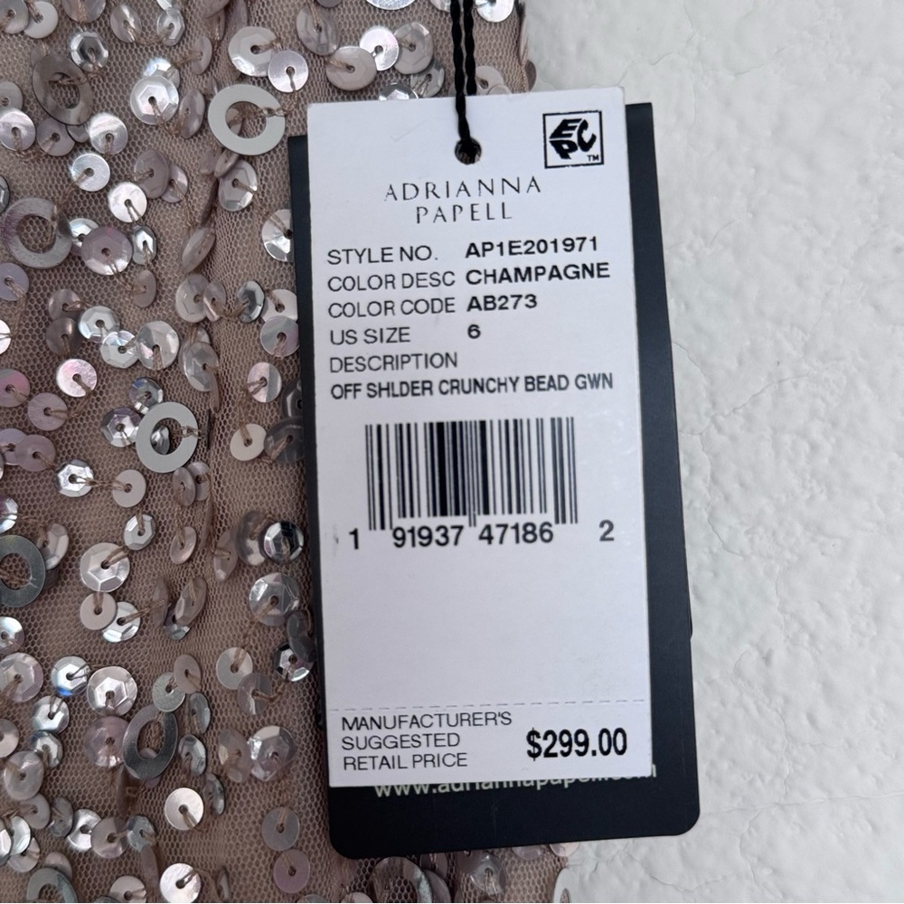 NWT Adrianna Papell Off The Shoulder Sequin Beaded Gown - 6 - Picture 6 of 6